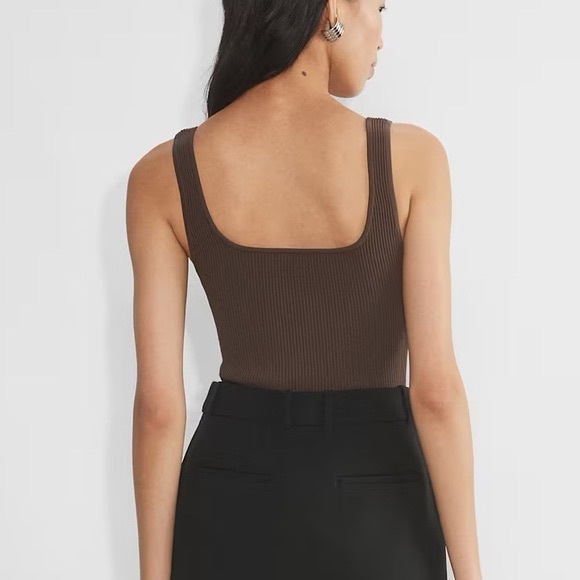 Aritzia Babaton Sculpt Knit Squareneck Ribbed Long Tank in Rich Mocha Brown - Picture 2 of 10